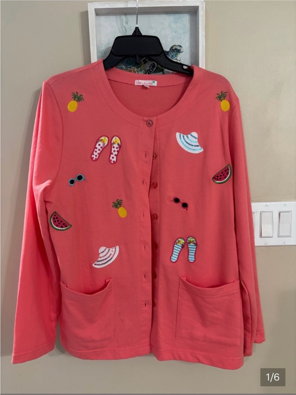 Palm Harbor Coral Embroidered Summer Motif Cardigan